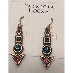 Patricia Locke Earrings Dangling 24 K Gold Plate signed Swarovski crystals New